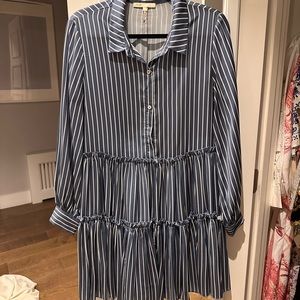 Maje Blue Tiered Long Sleeve Dress